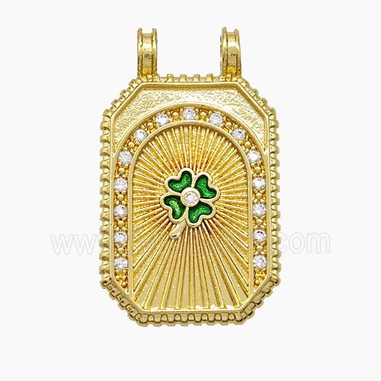 Copper Tarot Card Pendant Pave Zirconia Clover Painted 2loops Gold Plated