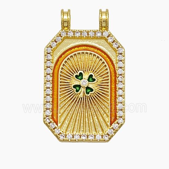 Copper Tarot Card Pendant Pave Zirconia Clover Painted 2loops Gold Plated