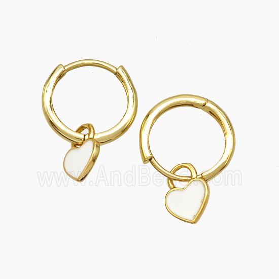 Copper Hoop Earrings Heart White Enamel Gold Plated