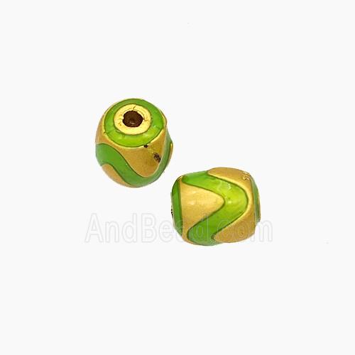 Copper Barrel Beads Green Painted Gold Plated