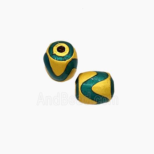 Copper Barrel Beads Green Painted Gold Plated