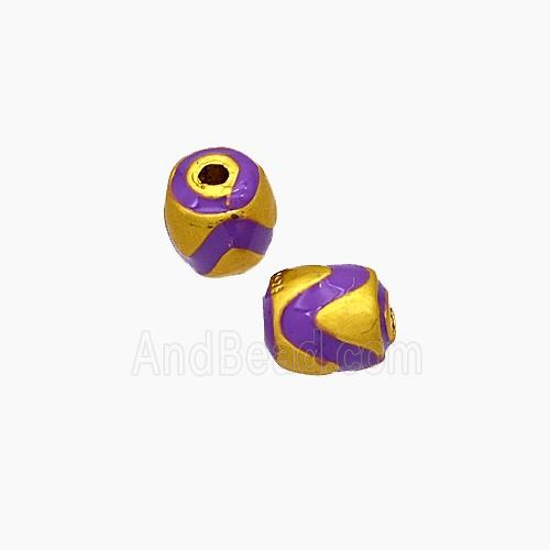 Copper Barrel Beads Purple Painted Gold Plated