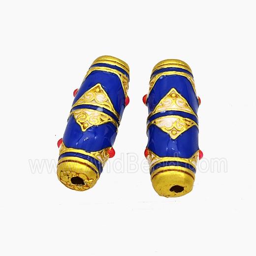 Copper Rice Beads Blue Enamel Gold Plated