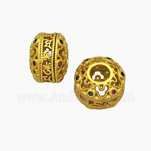 Copper Rondelle Beads Hollow Large Hole Gold Plated