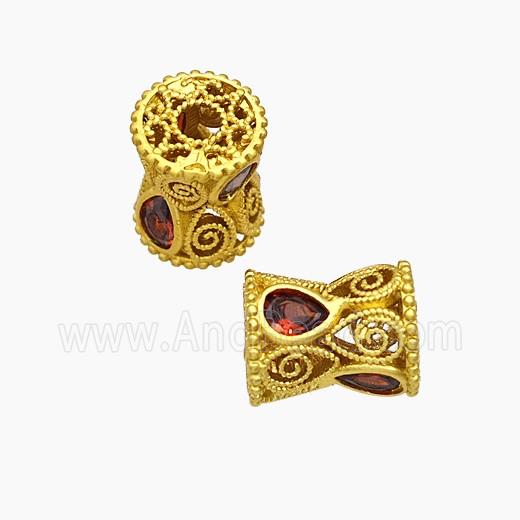 Copper Bamboo Beads Pave Crystal Glass Gold Plated