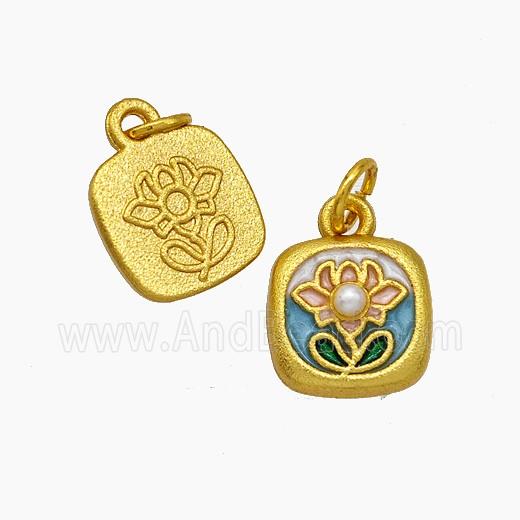 Copper Flower Pendant Pave Pearlized Resin Painted Gold Plated