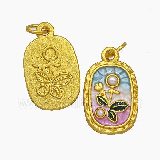 Copper Flower Pendant Pave Pearlized Resin Painted Gold Plated