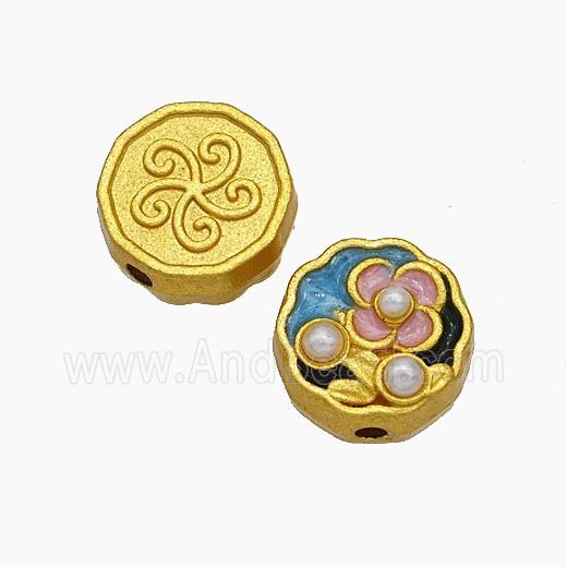 Copper Flower Beads Pave Pearlized Resin Painted Gold Plated