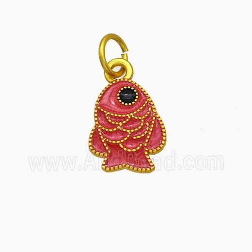 Copper Fish Pendant Red Painted Gold Plated
