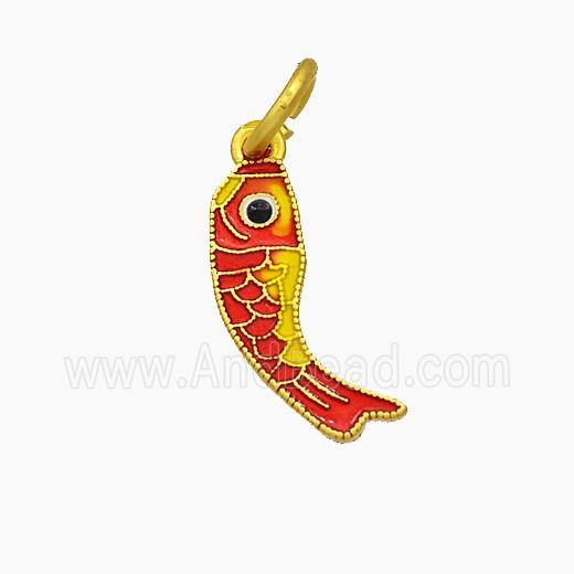 Copper Fish Pendant Red Painted Gold Plated