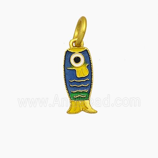 Copper Fish Pendant Blue Painted Gold Plated