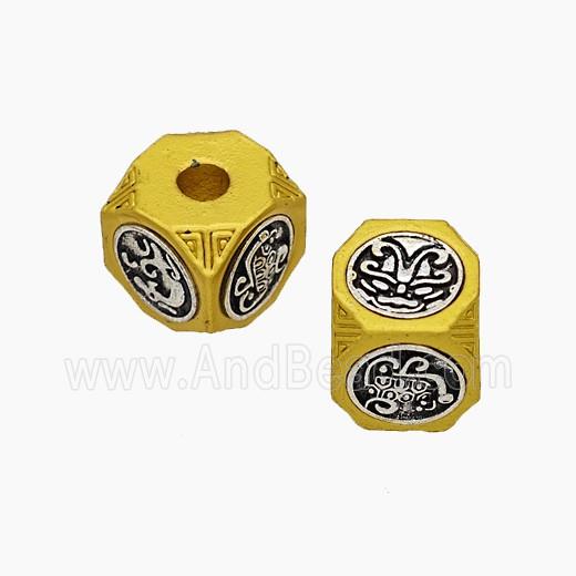 Tibetan Style Alloy Beads Cube Large Hole Antique Silver Golden