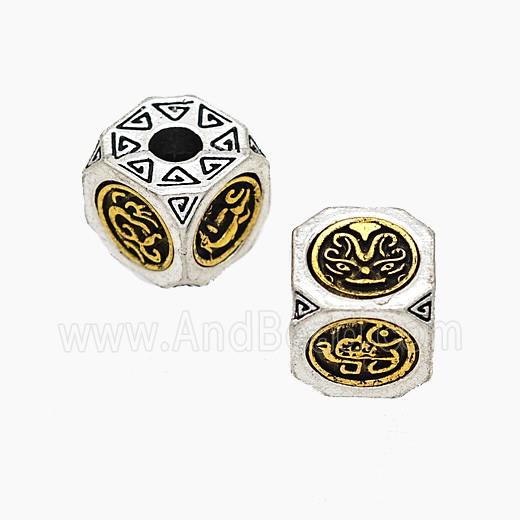 Tibetan Style Alloy Beads Cube Large Hole Antique Silver Golden