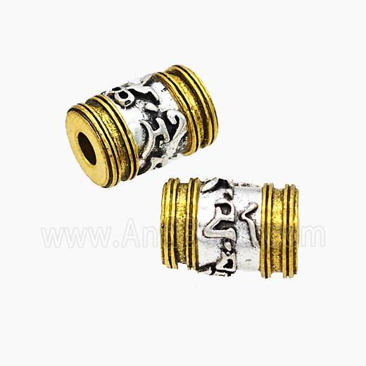 Tibetan Style Alloy Beads Column Large Hole Antique Silver Golden