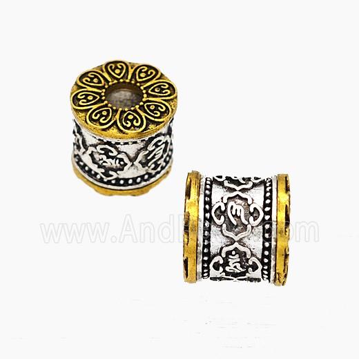 Tibetan Style Alloy Beads Barrel Tube Hole Antique Silver Golden