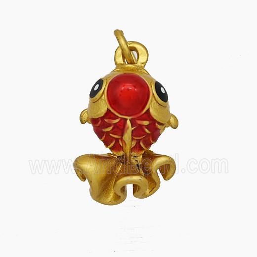 Tibetan Style Copper Fish Pendant Red Painted Gold Plated