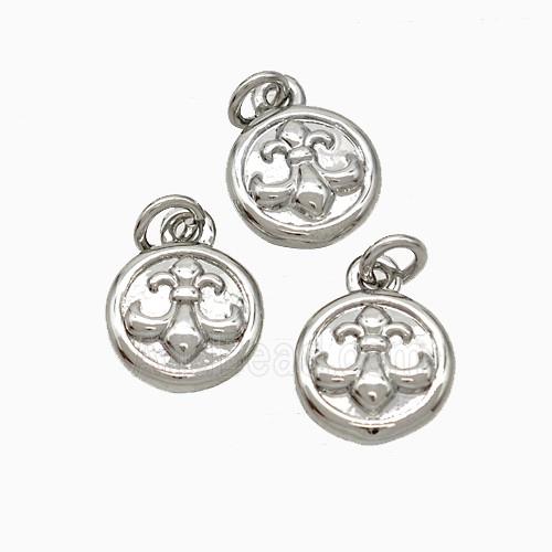 Copper Circle Pendant Fleur De Lis Platinum Plated