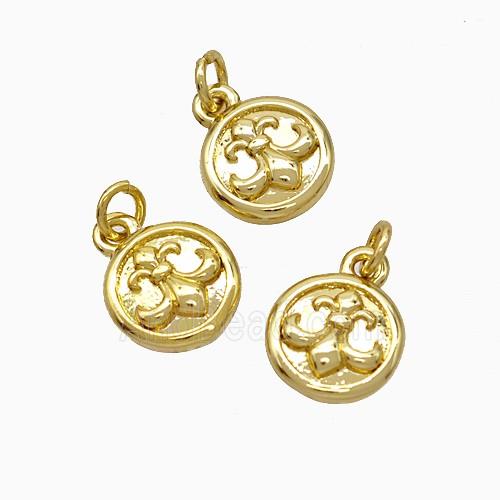 Copper Circle Pendant Fleur De Lis Gold Plated