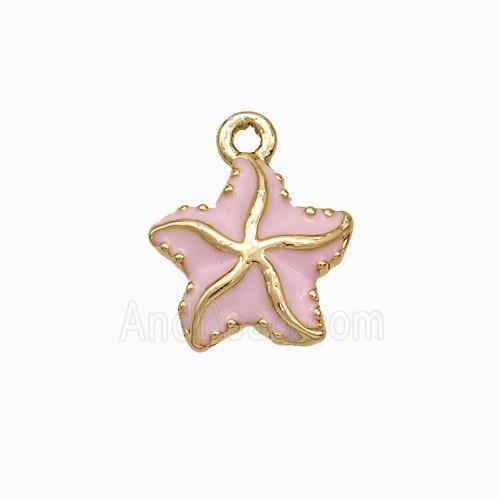 Copper Starfish Pendant Pink Enamel Gold Plated