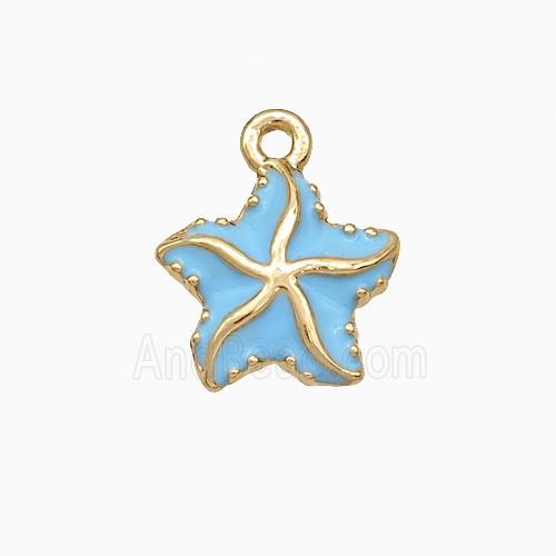 Copper Starfish Pendant Blue Enamel Gold Plated