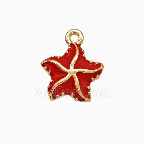 Copper Starfish Pendant Red Enamel Gold Plated