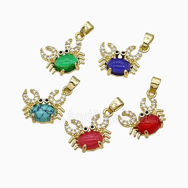 Copper Crab Pendant Pave Zirconia Gemstone Gold Plated Mixed