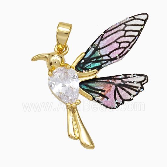 Copper Birds Pendant Pave Zirconia Acrylic Gold Plated