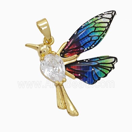 Copper Birds Pendant Pave Zirconia Acrylic Gold Plated