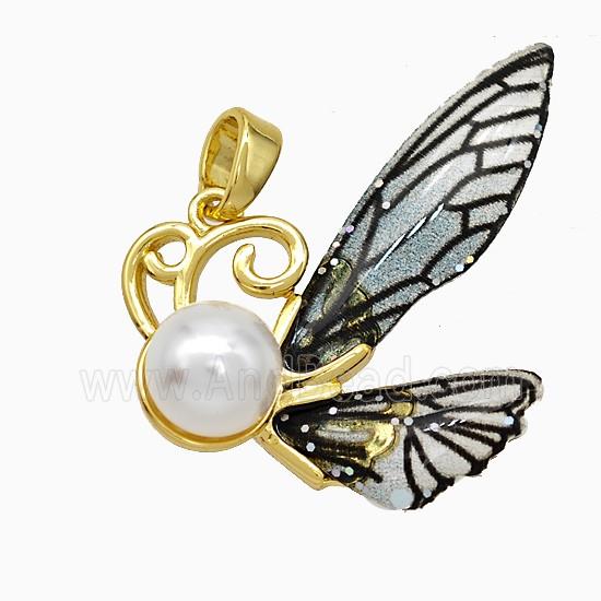 Copper Butterfly Pendant Pave Zirconia Acrylic Gold Plated