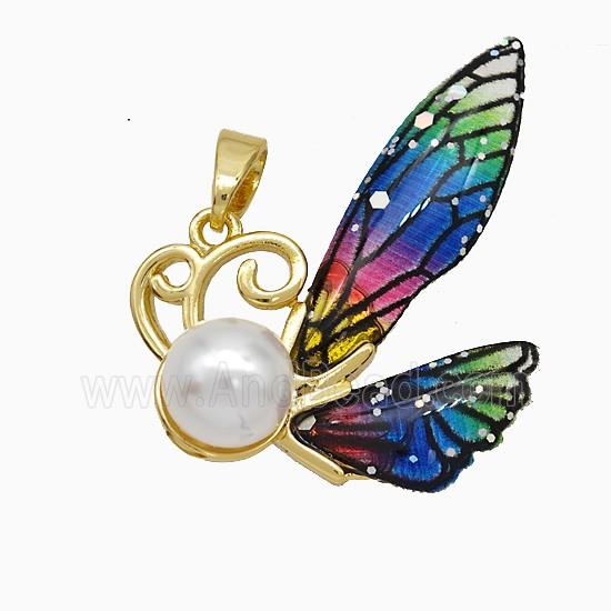 Copper Butterfly Pendant Pave Zirconia Acrylic Gold Plated
