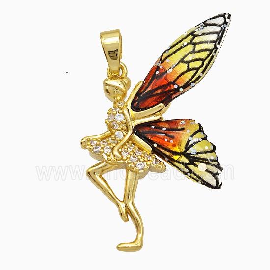 Copper Fairy Pendant Pave Zirconia Acrylic Gold Plated