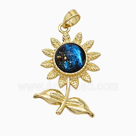 Copper Sunflower Pendant Pave Zirconia Acrylic Gold Plated