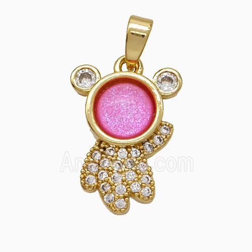 Copper Bear Pendant Pave Zirconia Acrylic Gold Plated