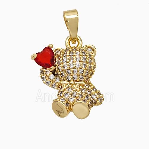 Copper Bear Pendant Pave Zirconia Gold Plated