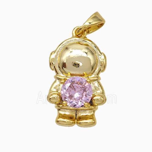 Copper Astronaut Pendant Pave Zirconia Gold Plated