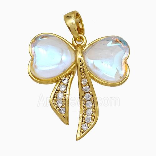 Copper Bow Pendant Pave Zirconia Acrylic Gold Plated