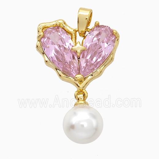 Copper Heart Pendant Pave Zirconia Pearlized Resin Gold Plated