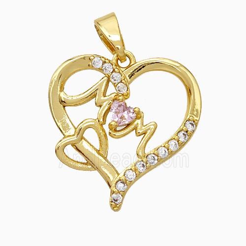 Copper Heart Pendant Pave Zirconia Mom Gold Plated