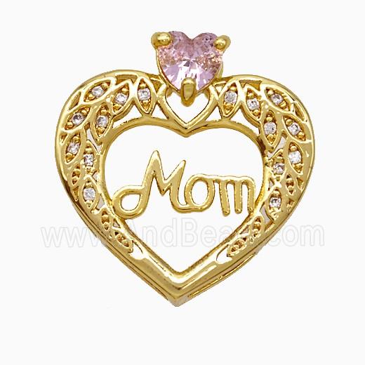 Copper Heart Pendant Pave Zirconia Mom Gold Plated