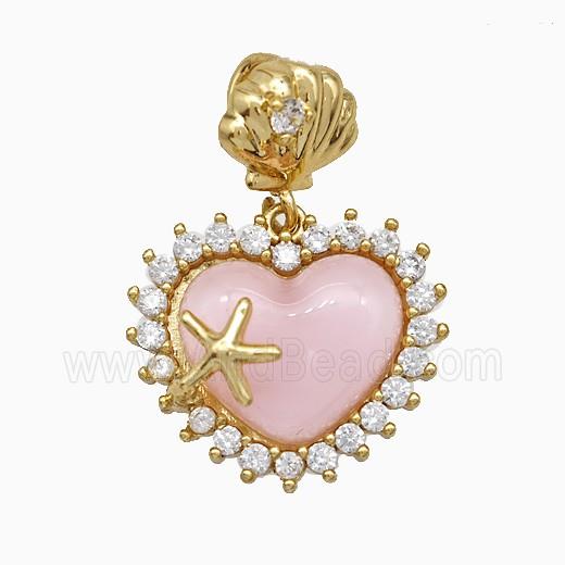 Copper Heart Pendant Pave Zirconia Pink Acrylic Starfish Gold Plated