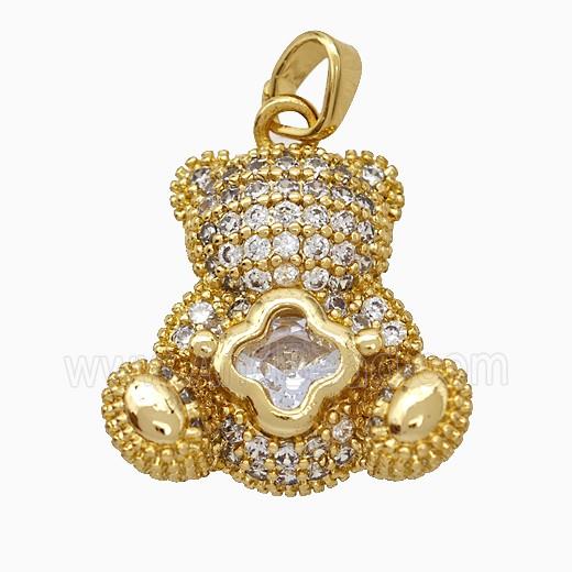 Copper Bear Pendant Pave Zirconia Gold Plated