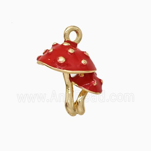 Copper Mushroom Pendant Red Enamel Gold Plated