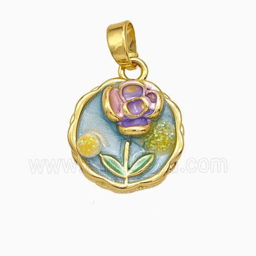 Copper Flower Pendant Painted Gold Plated