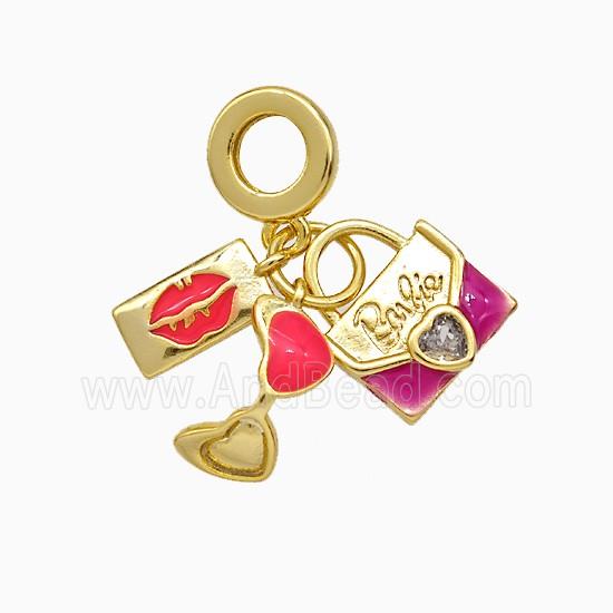 Copper Lips Heart Bag Pendant Enamel Gold Plated