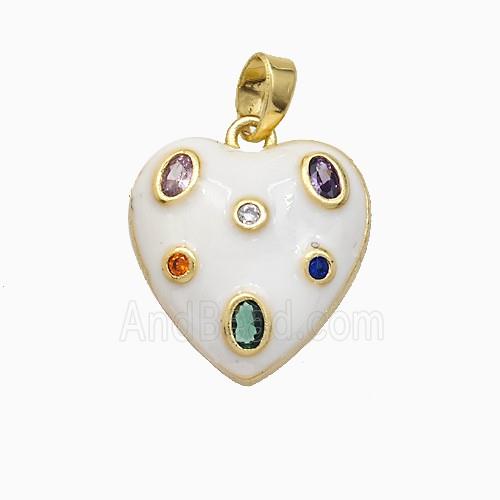 Copper Heart Pendant Pave Zirconia White Enamel Gold Plated