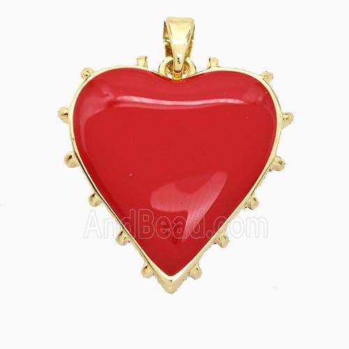Copper Heart Pendant Red Enamel Gold Plated