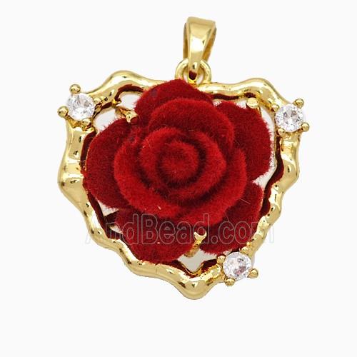 Copper Heart Pendant Pave Zirconia Resin Flower Gold Plated
