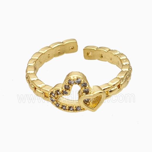 Copper Heart Rings Pave Zirconia Gold Plated