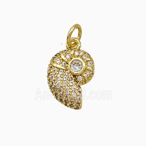 Copper Spiral Shell Charms Pendant Pave Zirconia Gold Plated
