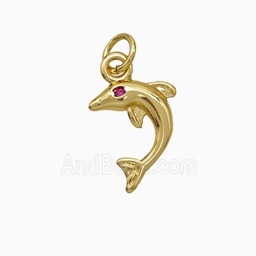 Copper Dolphin Pendant Pave Zirconia Gold Plated
